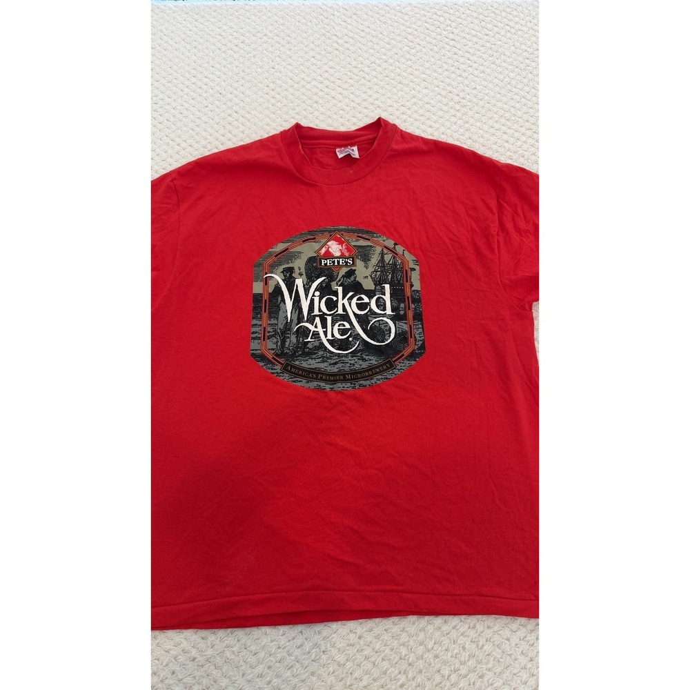 Vintage 90s Pete's Wicked Ale Beer T-Shirt Men's Size XL Red Lager Brewery